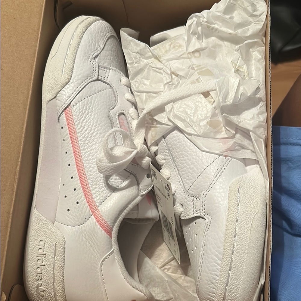 NWT Adidas White Sneakers with Pink Accent